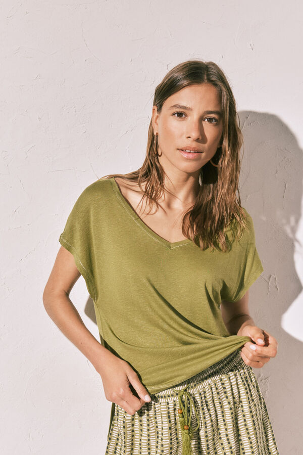 Women'secret Green short sleeve T-shirt beige