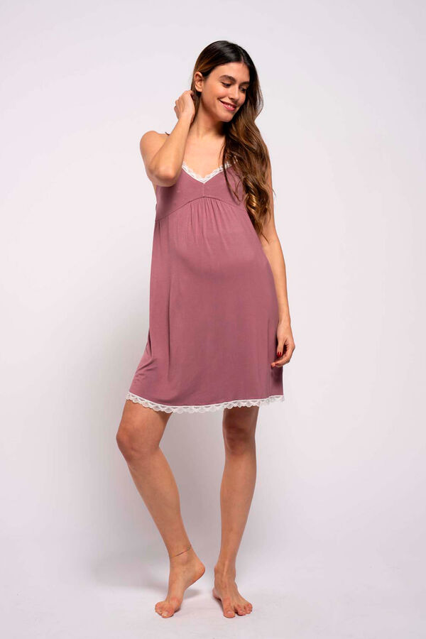 Womensecret Nursing nightgown with contrast lace pink