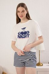 Trendyol Conjunto de pijama corto rayas cerezas azul