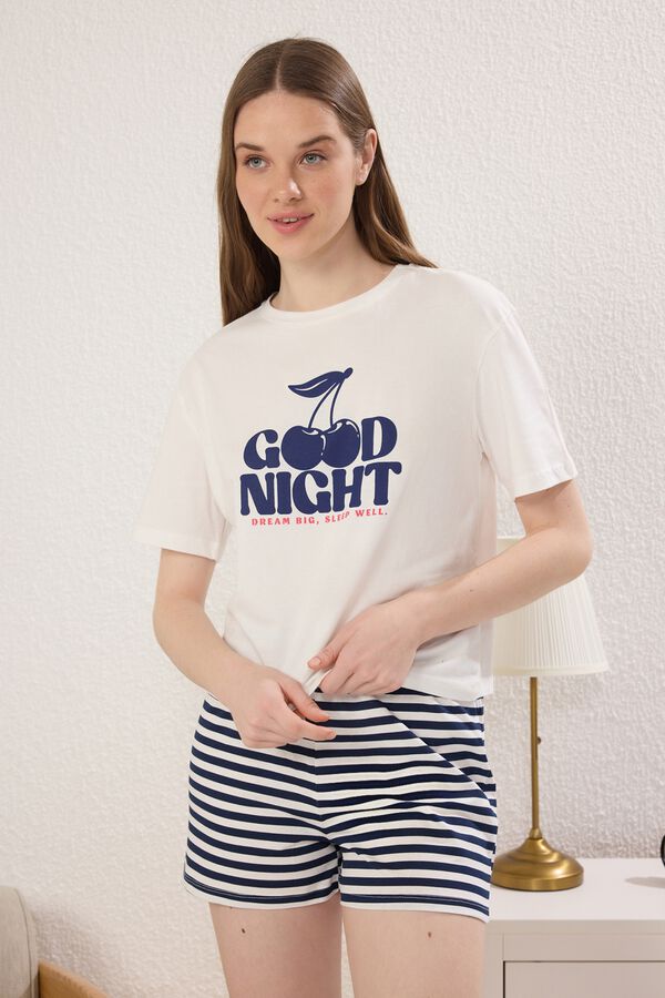 Trendyol Conjunto de pijama corto rayas cerezas azul