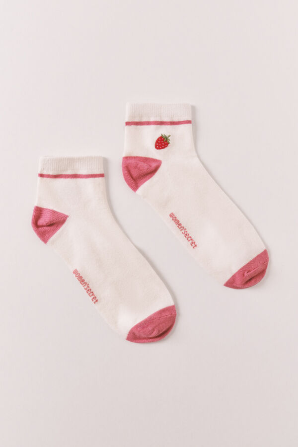 Women'secret Embroidered strawberry short socks red