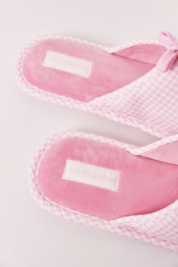 Women'secret Pink gingham print bow slippers pink