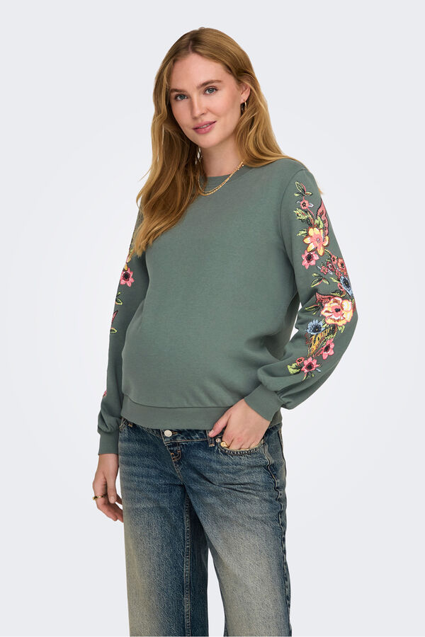 Only Maternity Sweatshirt maternity com detalhes florais verde