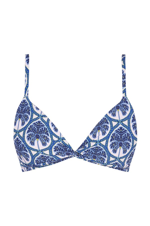 Womensecret Trópusi mintás push-up háromszög bikinifelső kék