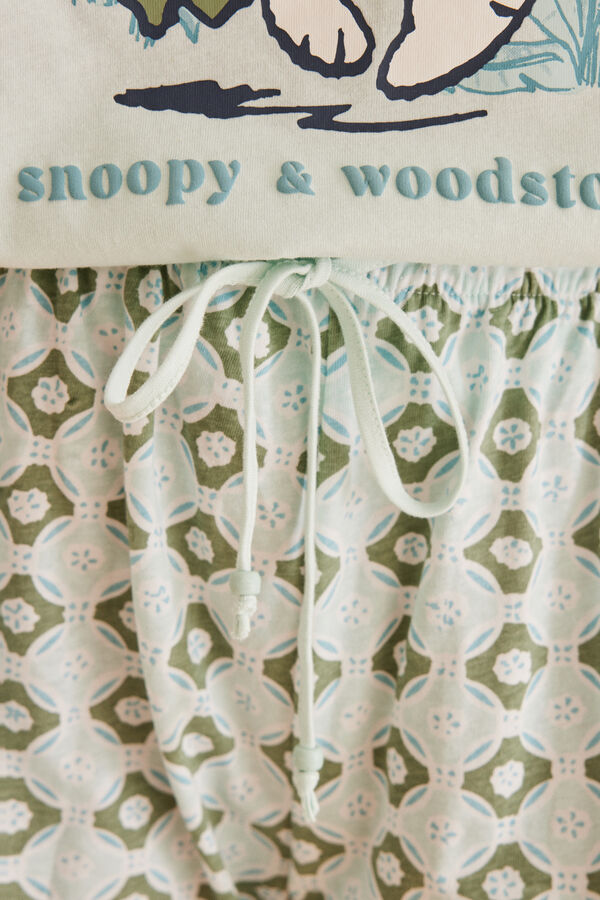 Womensecret Snoopy-mintás, ujjatlan felsős pizsama, 100% pamutból zöld