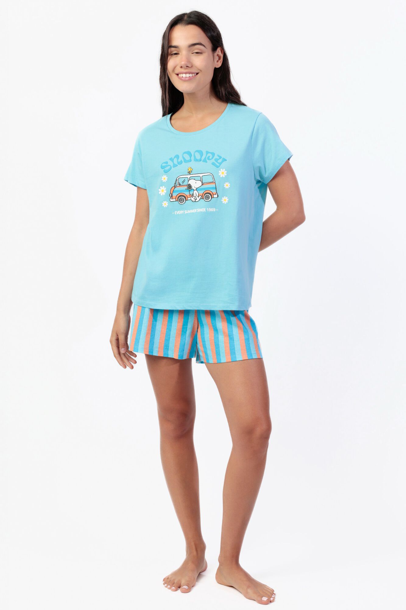 Admas Pijama corto Snoopy flores y rayas