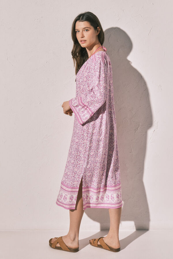 Women'secret Chemise de nuit longue &agrave; imprim&eacute; frise florale rose