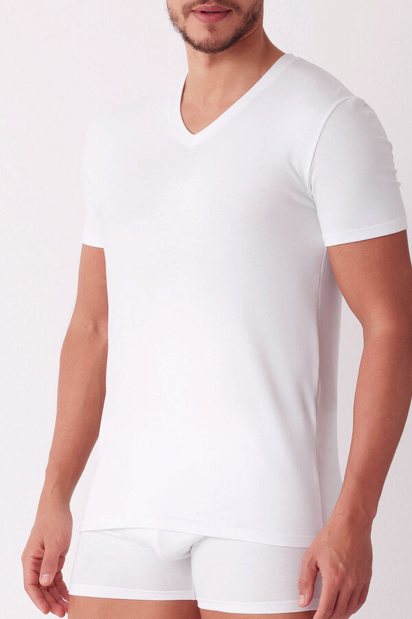 Womensecret Men's thermal round neck short-sleeved T-shirt Weiß