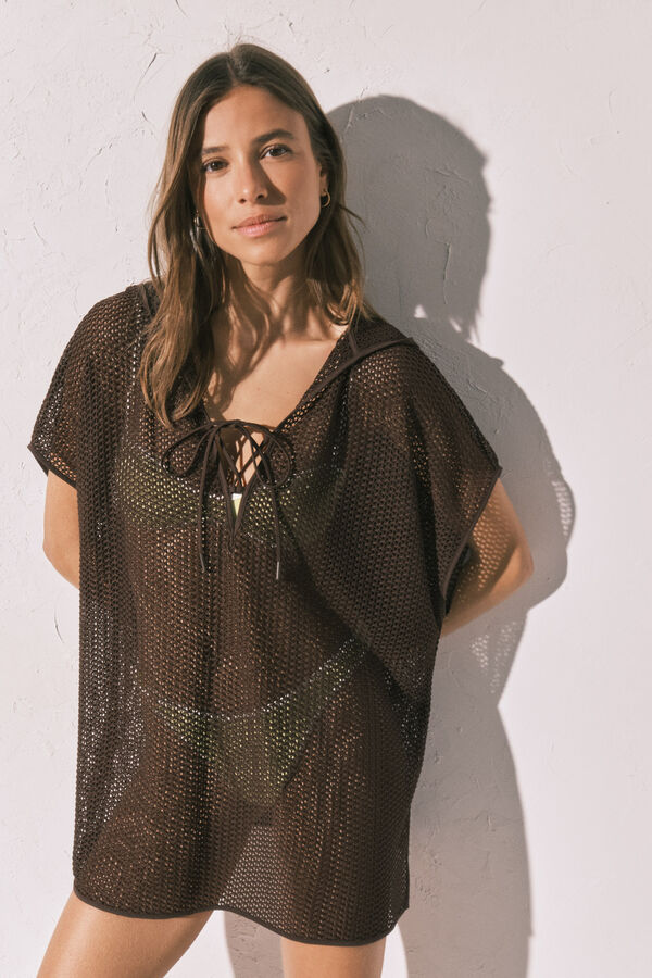 Women'secret Brown knitted hooded short tunic nude