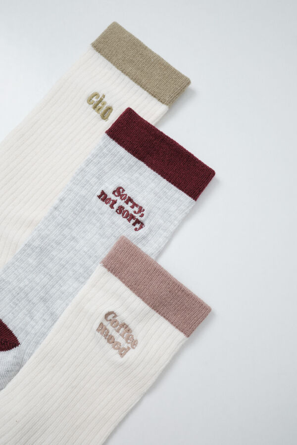 Women'secret Pack of 3 long socks with phrase print printed