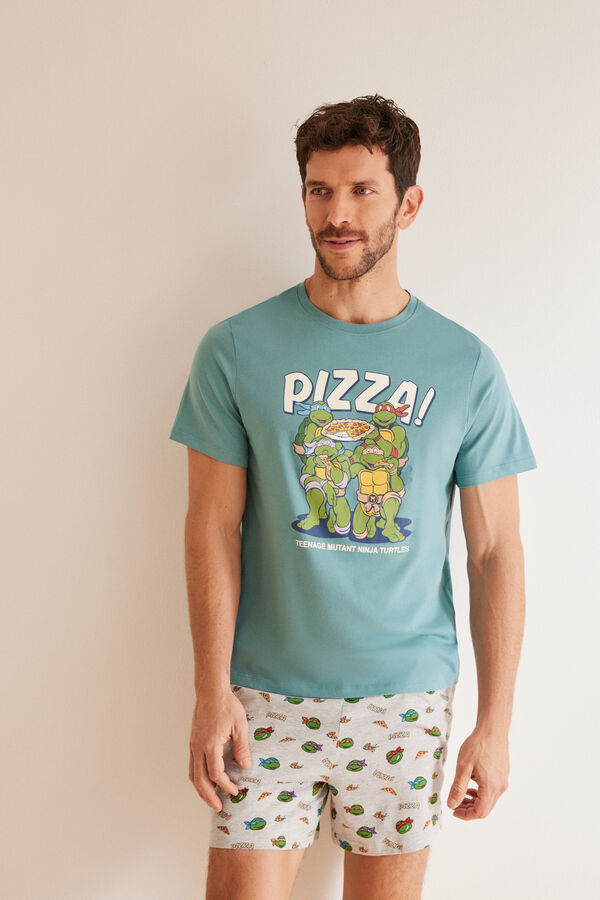 Womensecret Men's short pyjamas, 100% cotton, Ninja Turtles Zelena