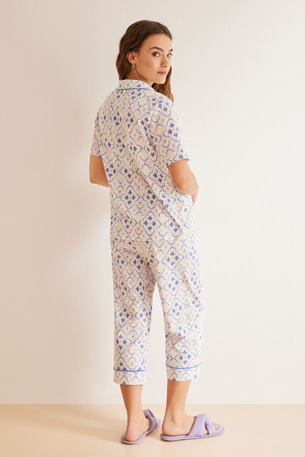 Womensecret Pijama camisero 100% algodón rombos blanco