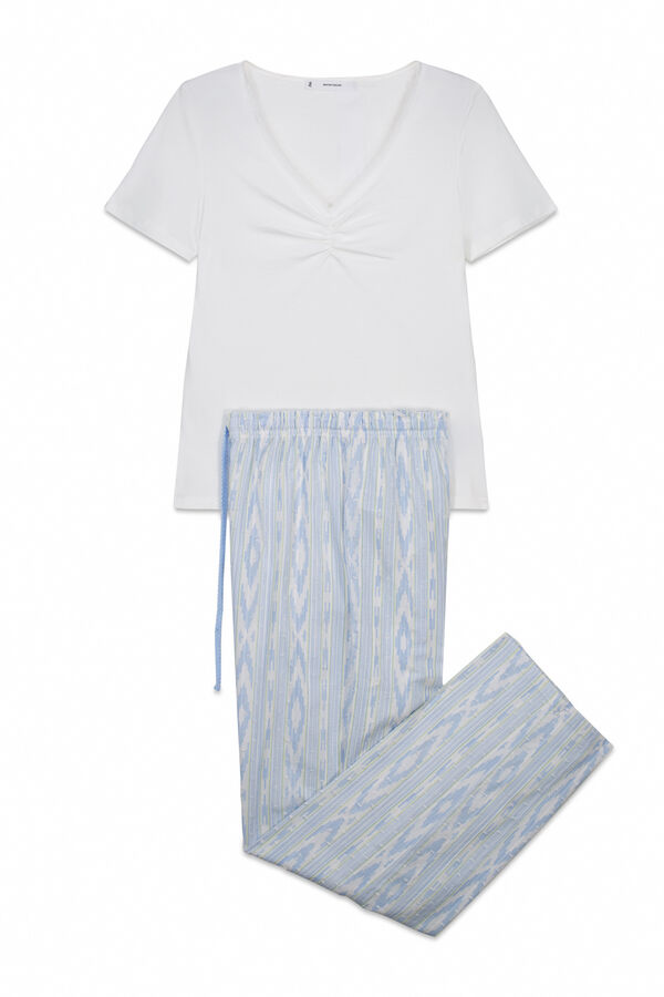 Women'secret Pyjama long en coton &agrave; manches courtes ivoire beige