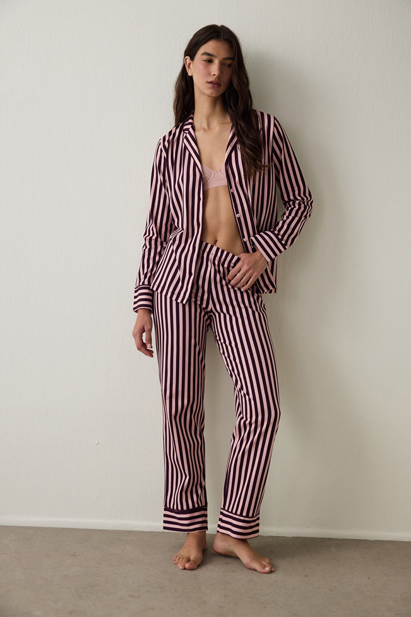 Penti Conjunto pijama camisero algod&oacute;n oversize rayas