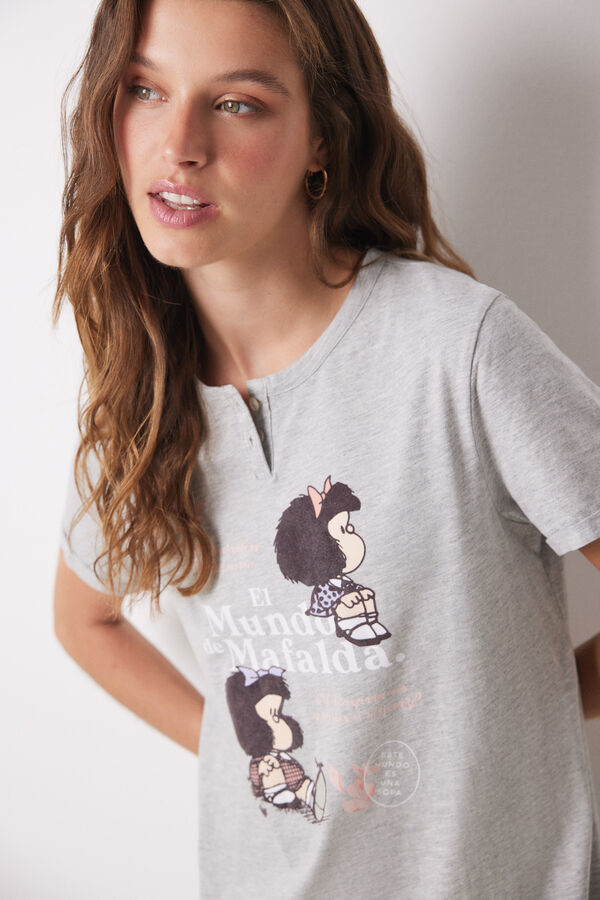 Womensecret Camisa de dormir midi Mafalda 100% algodão cinzento