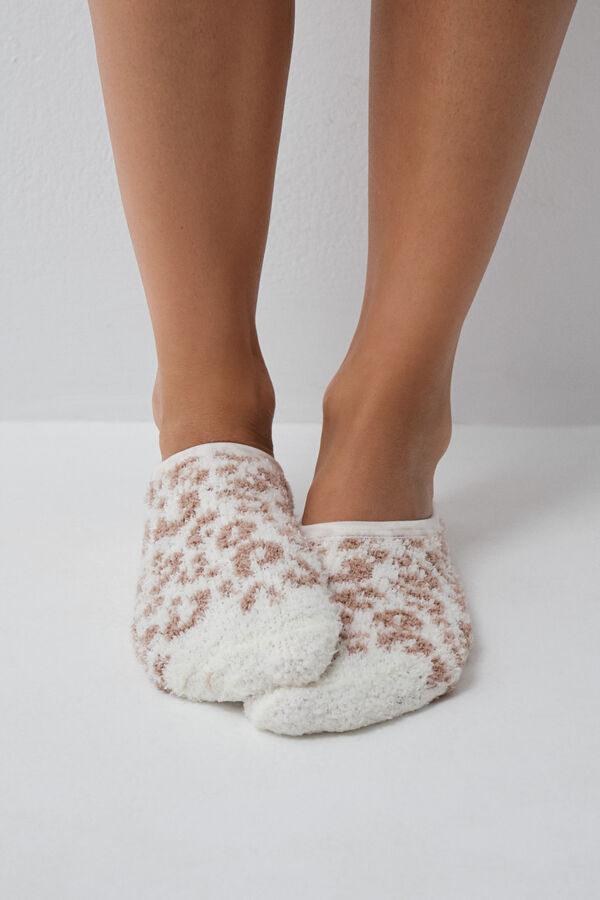 Women'secret Beige animal print slip-on socks brown
