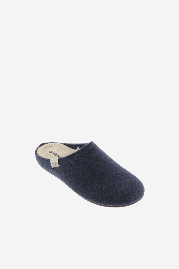 Womensecret Victoria Norte Recycled felt house slippers with faux shearling type interior insole blue