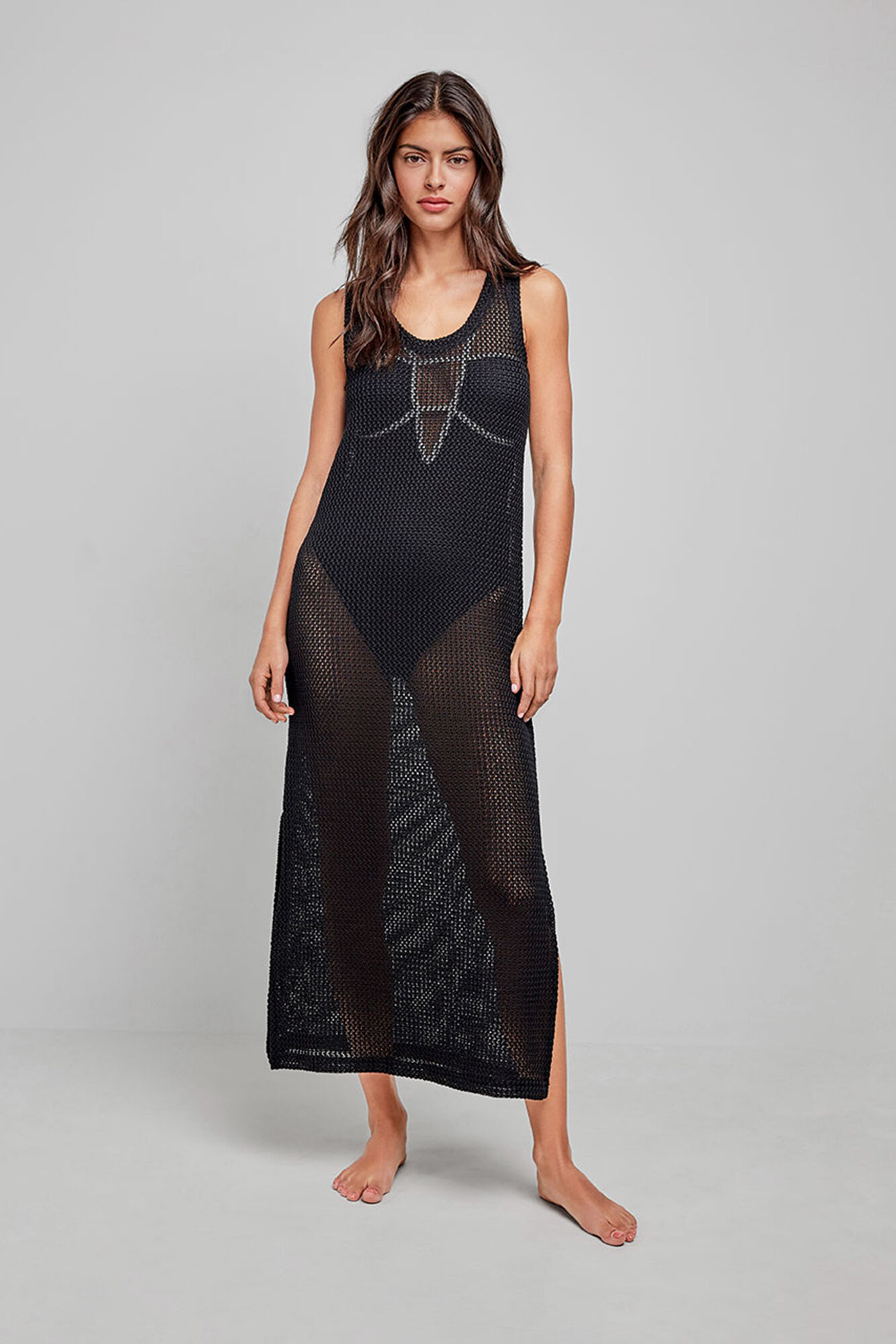 Gisela Long black crochet dress