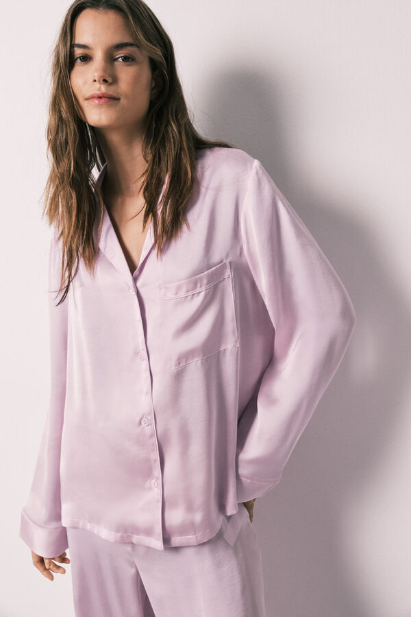 Women'secret Pyjama chemise long en satin lila rose