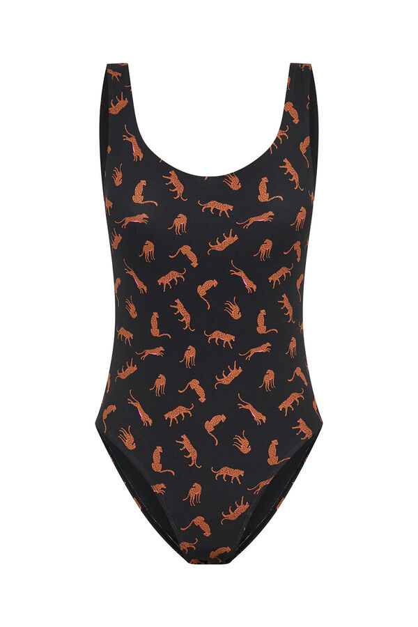 Womensecret Teenage Messaging swimsuit in Cheetah Chase Black print gris