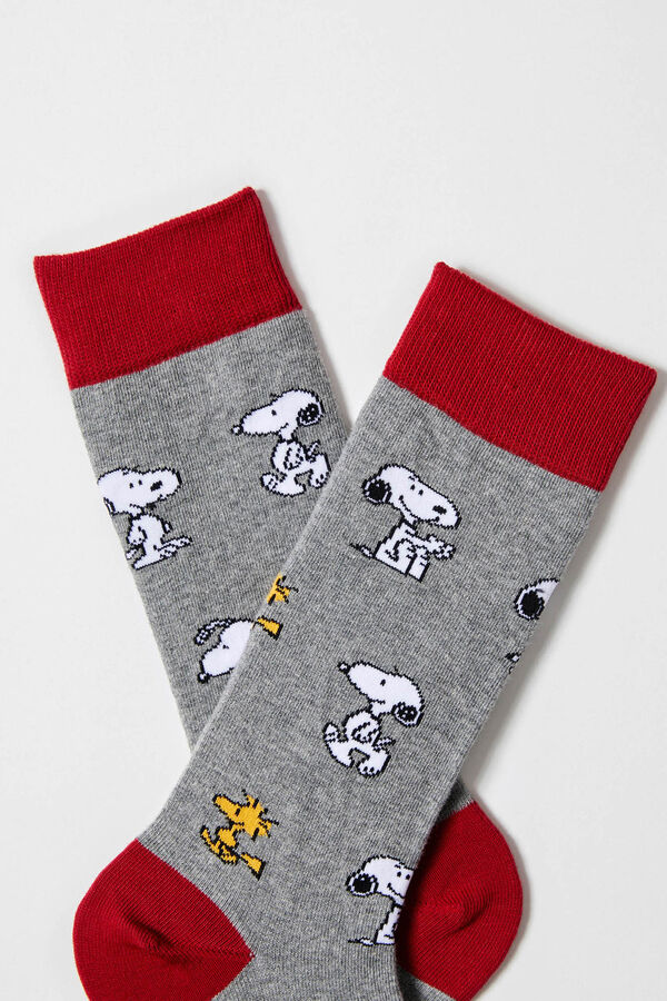 Besocks Calcetines altos Snoopy algod&oacute;n org&aacute;nico gris