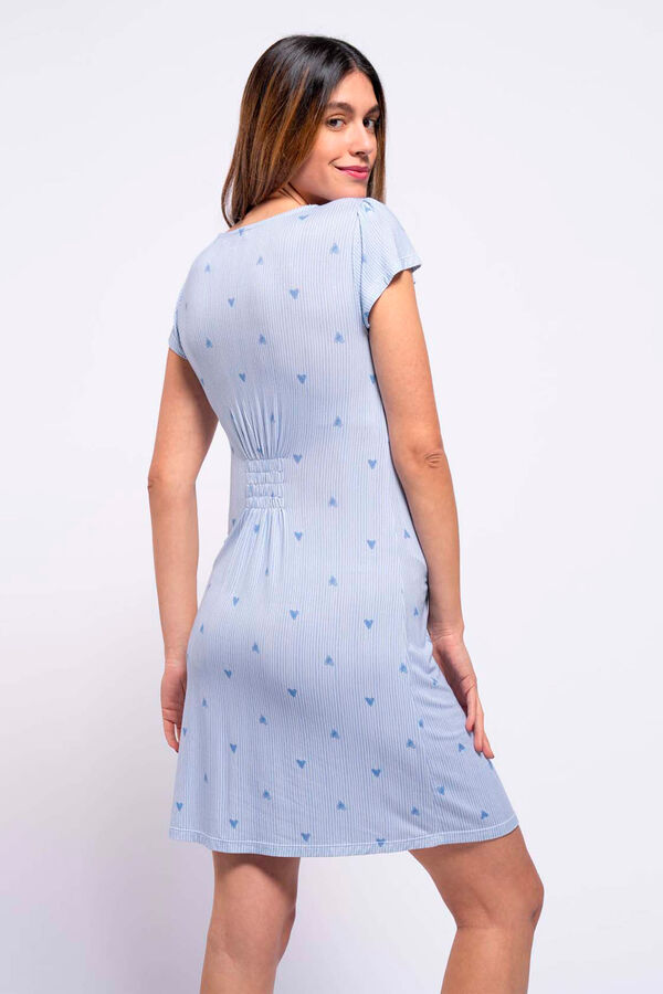 Womensecret Stripes/heart print nursing short-sleeved nightgown bleu