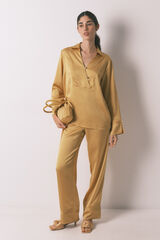 Women'secret Long mustard satin classic pyjamas printed