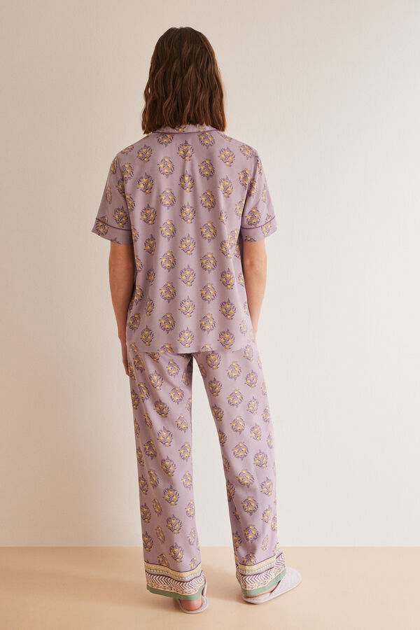 Womensecret Pijama camisero manga corta flores morado estampado