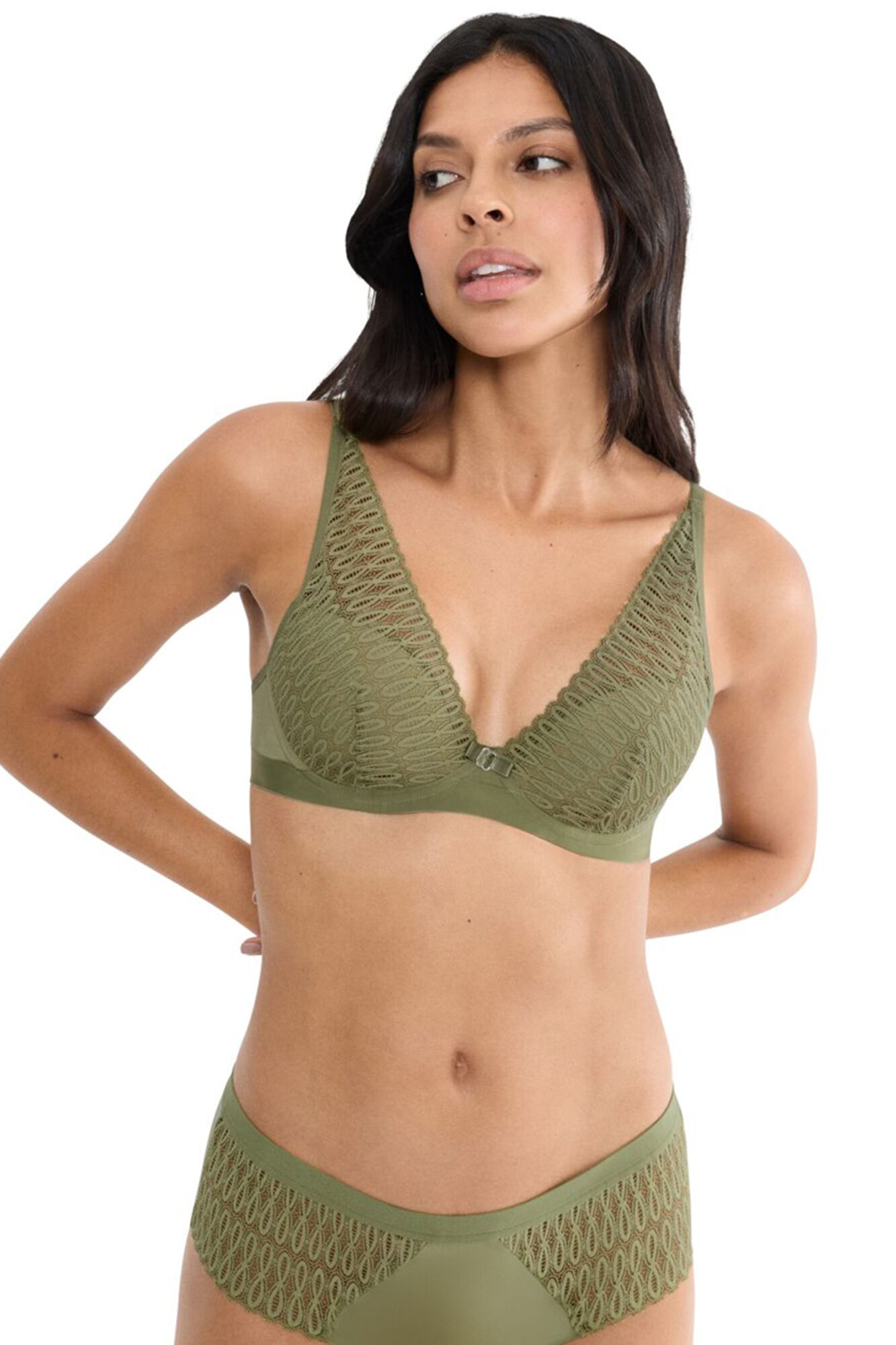 Triumph Soutien decote profundo em renda estampada