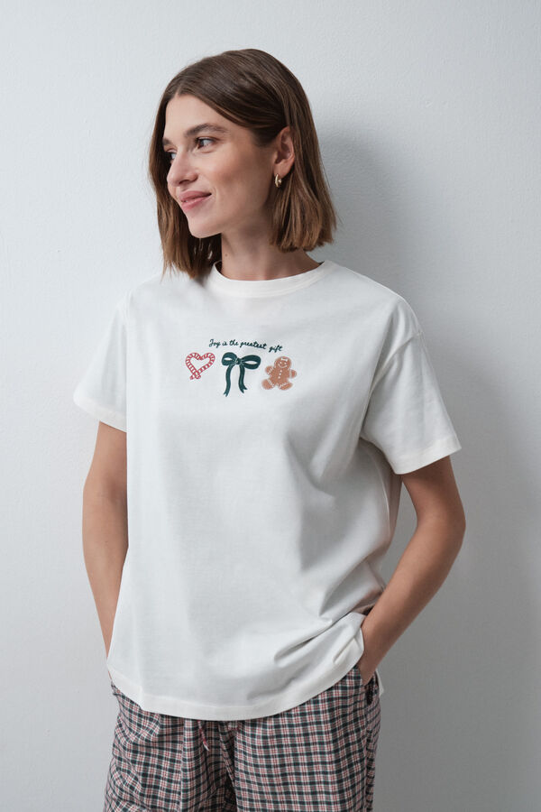 Women'secret White cotton short sleeve T-shirt beige