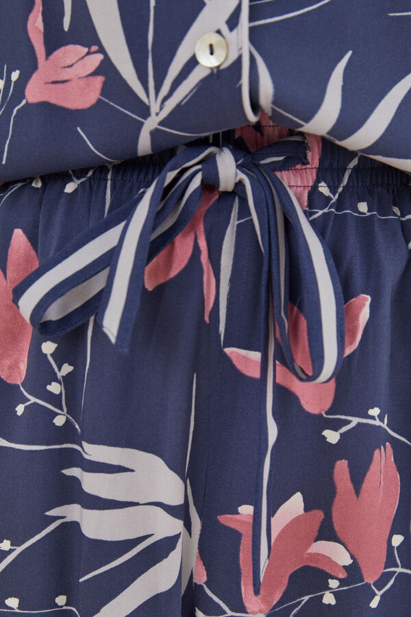 Womensecret Moniquilla-virágmintás, inges pizsama kék