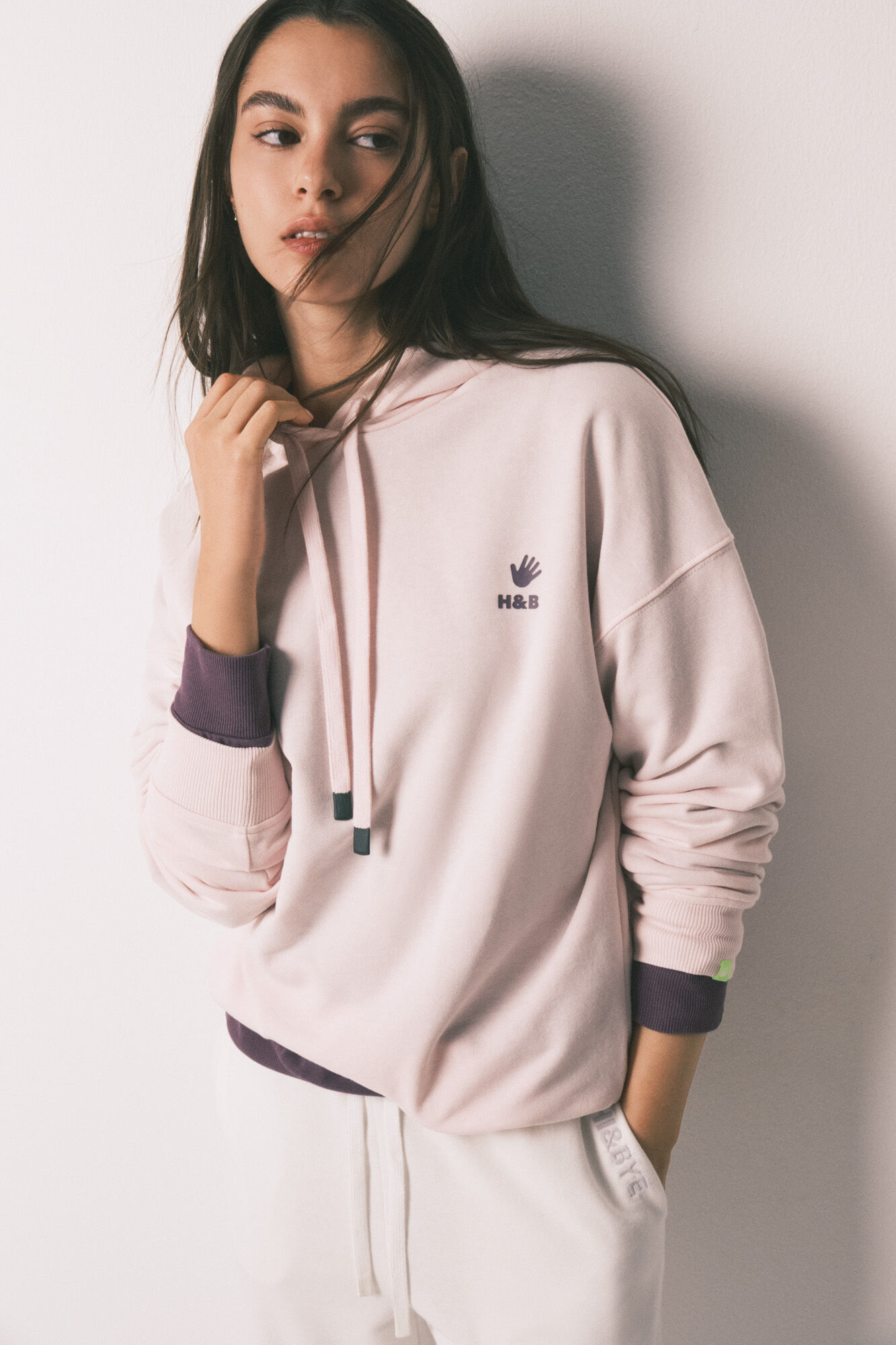 HI&BYE Sudadera capucha felpa algod&oacute;n rosa