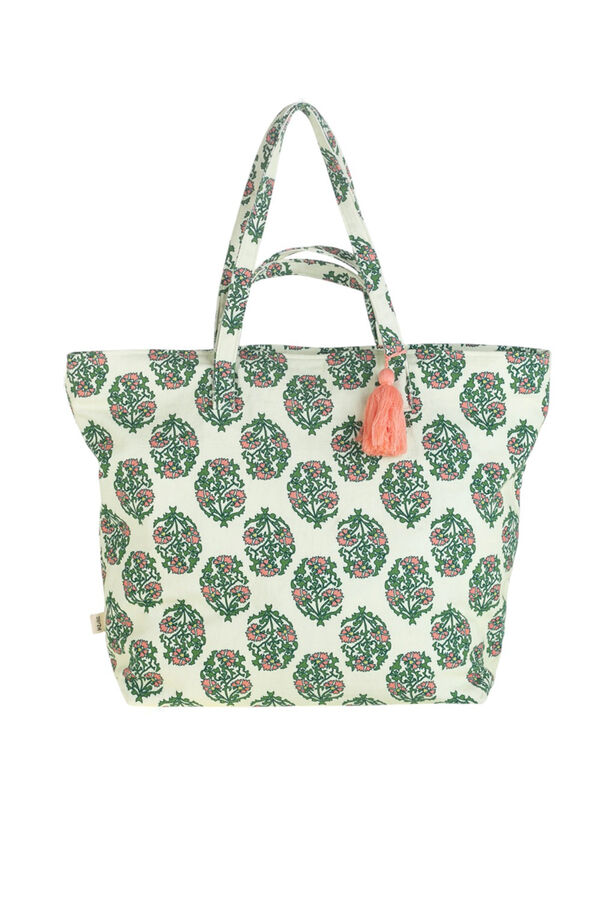 Kbas Bolso algodon doble asa estampado flores verde
