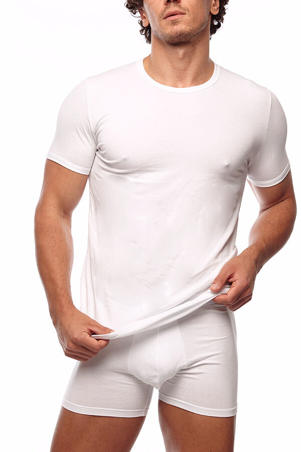 Womensecret Men's thermal round neck short-sleeved T-shirt Bijela