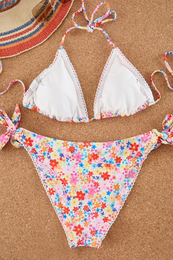 Trendyol Floral print straight bikini set printed