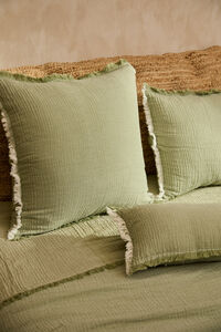 Calma House Capa de almofada quadrada de musselina de algod&atilde;o verde