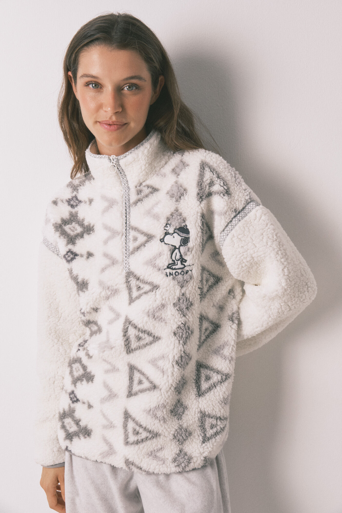 Women'secret Snupi duga jagnjeće krzno i flis duga pidžama 