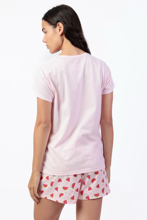 Admas Pijama corto verano Sand&iacute;a bordado rosa
