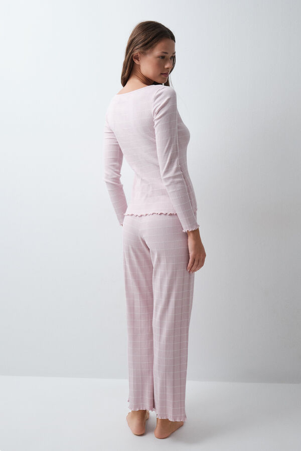 Women'secret Pink striped cotton long pyjamas pink