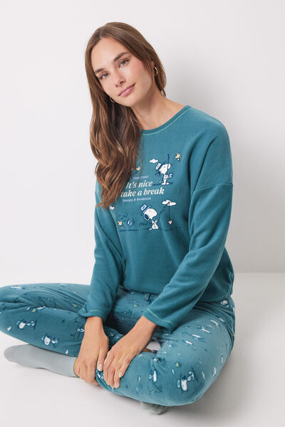 Womensecret Pijama largo polar suave Snoopy verde