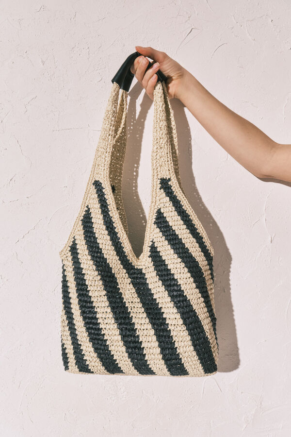 Women'secret Zebra print raffia large bag black