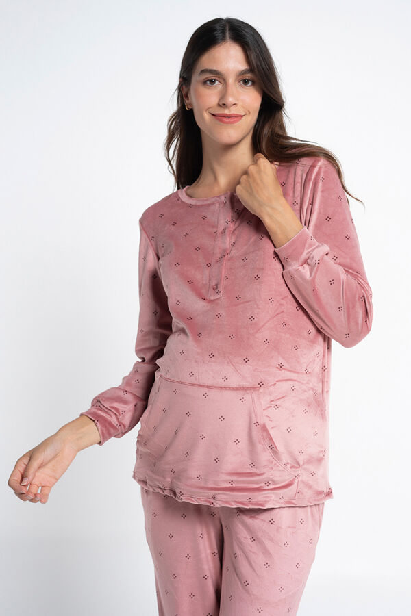 Ohma! Conjunto pijama terciopelo estampado rosa