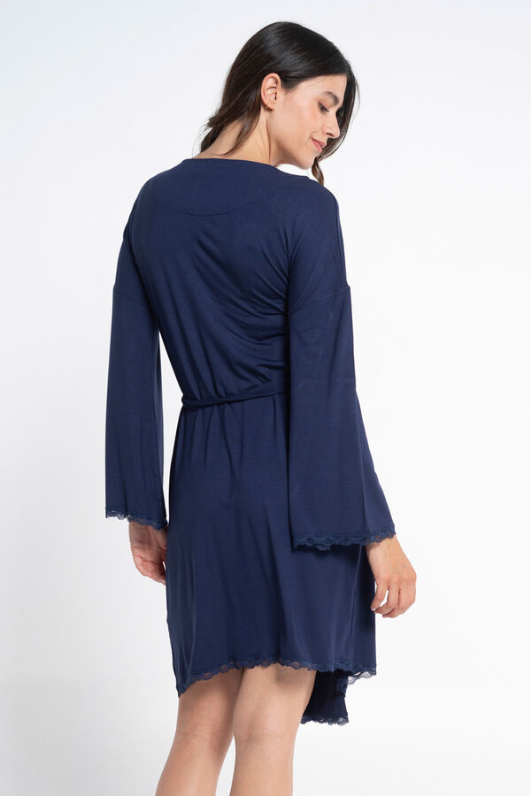 Ohma! Bata Premamá Con Encaje A Tono azul