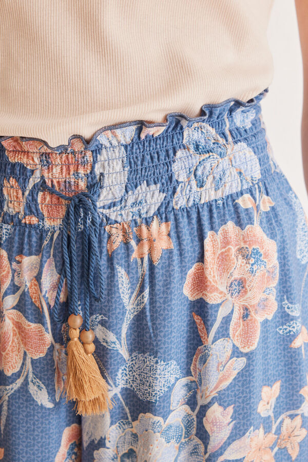 Womensecret Plave duge hlače s cvjetićima S uzorkom