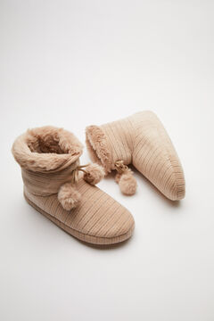 Womensecret Medium sand velour boots with pompoms and glitter details nude