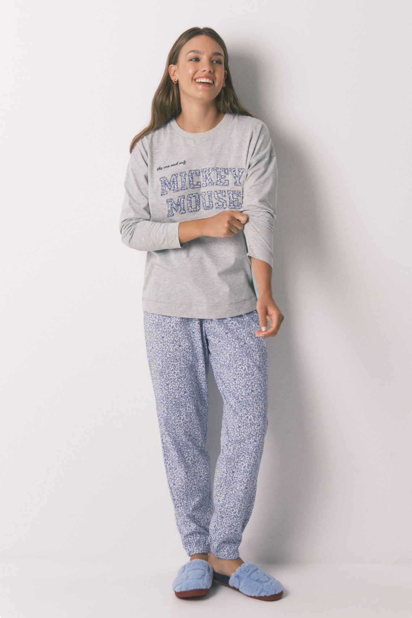 Women'secret Pijama largo algod&oacute;n Mickey gris 