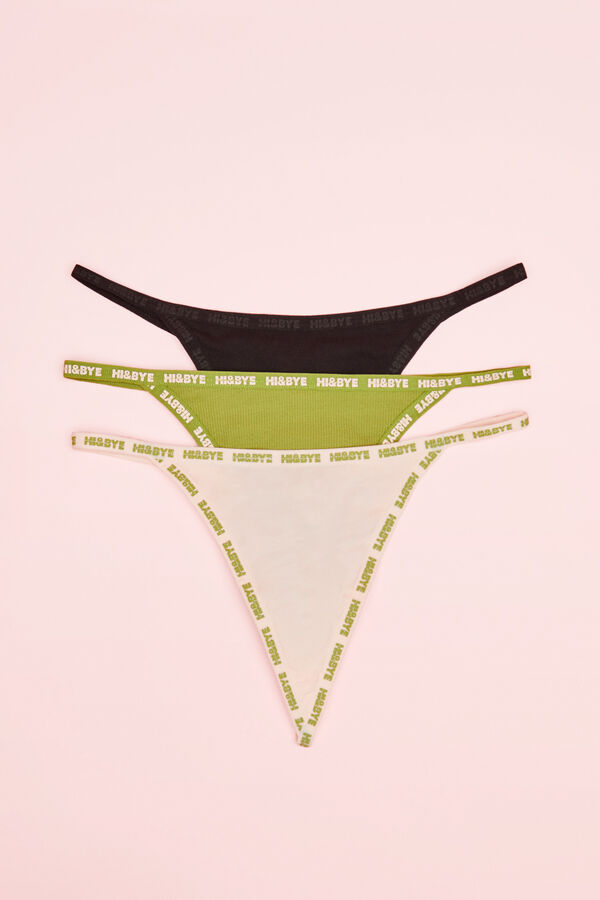 Womensecret Lot 3 strings coton logo blanc, vert et noir 