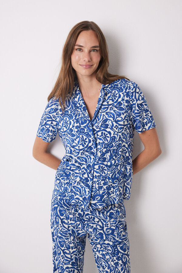 Womensecret Viscose paisley print shirt pajamas blue