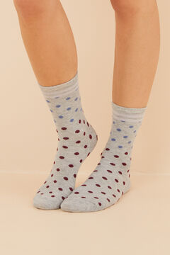 Womensecret Blue and lurex knee-high polka-dot cotton socks grey