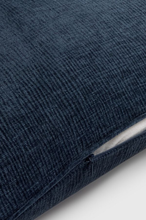 Textura Velvet texture cushion cover with piping blue